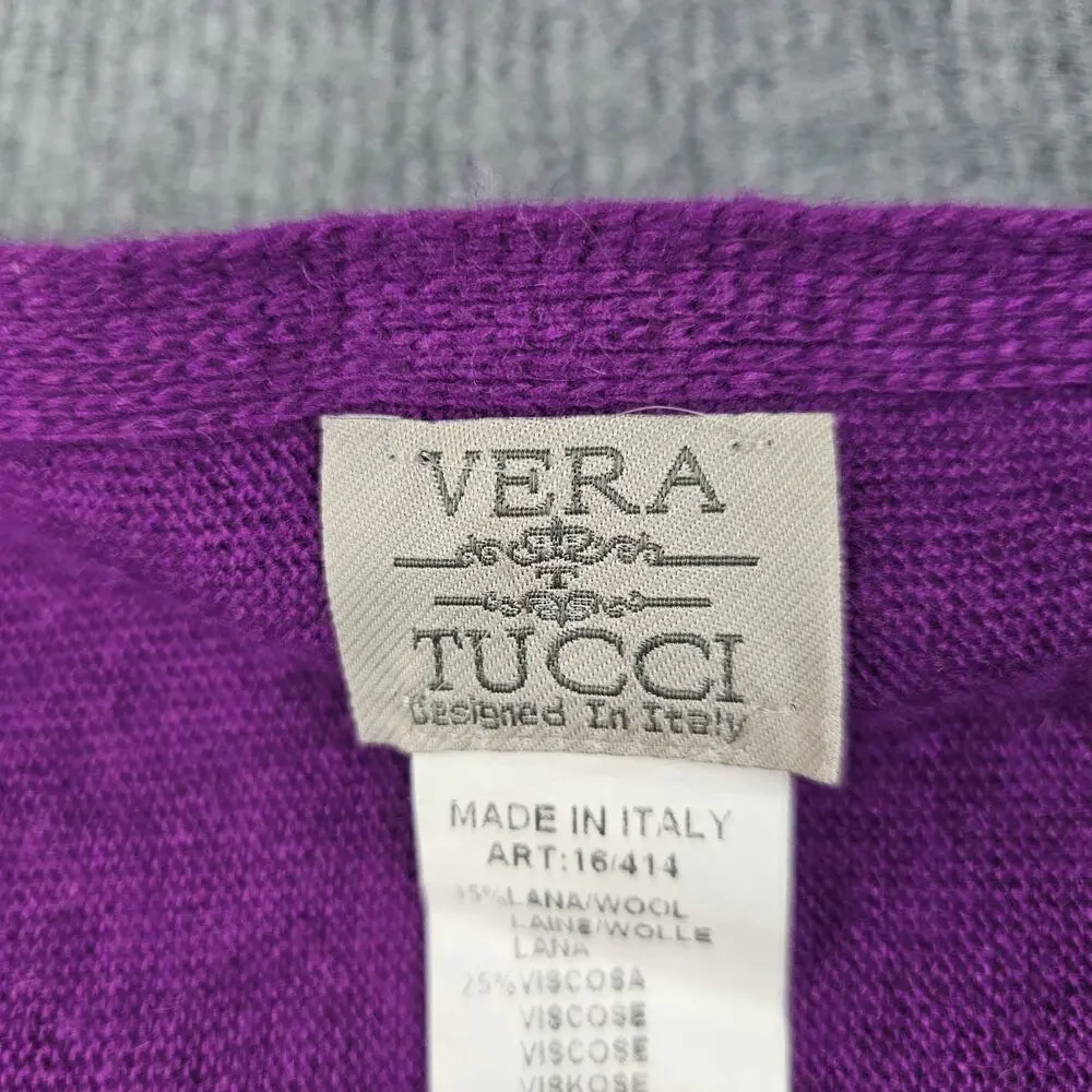Vera Tucci Wool Blend Cape Poncho Womens One Size Purple Italy Button Front